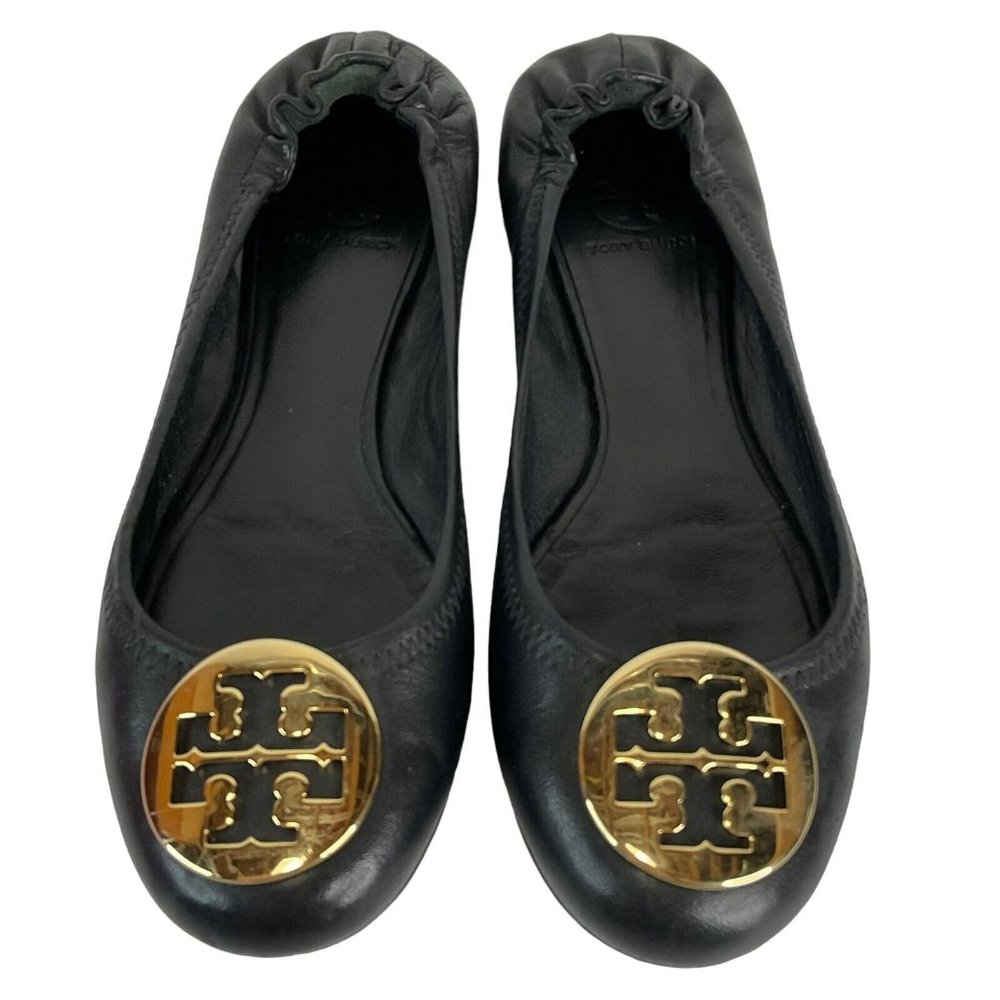 Tory Burch Shoes Womens Size 7.5 Black Minnie Travel Ballet Flat Napa Leather - Picture 9 of 16